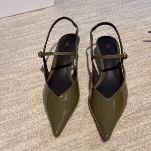 Zara Green Patent Pointed Slingback Heels